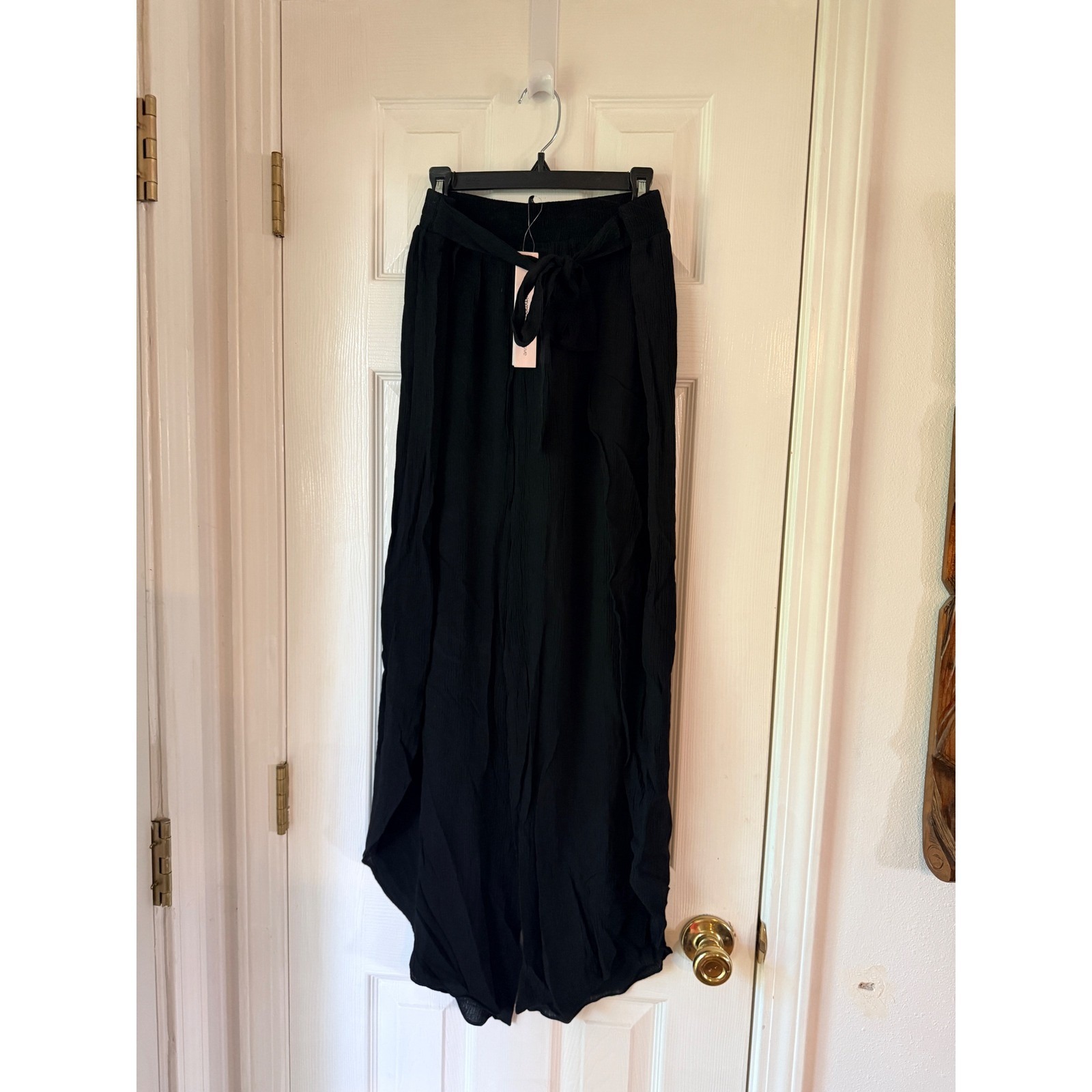 Aqua Black Wide Leg Split Wrap Beach Pants Smocked Waist Aocu23c04 Womens Small